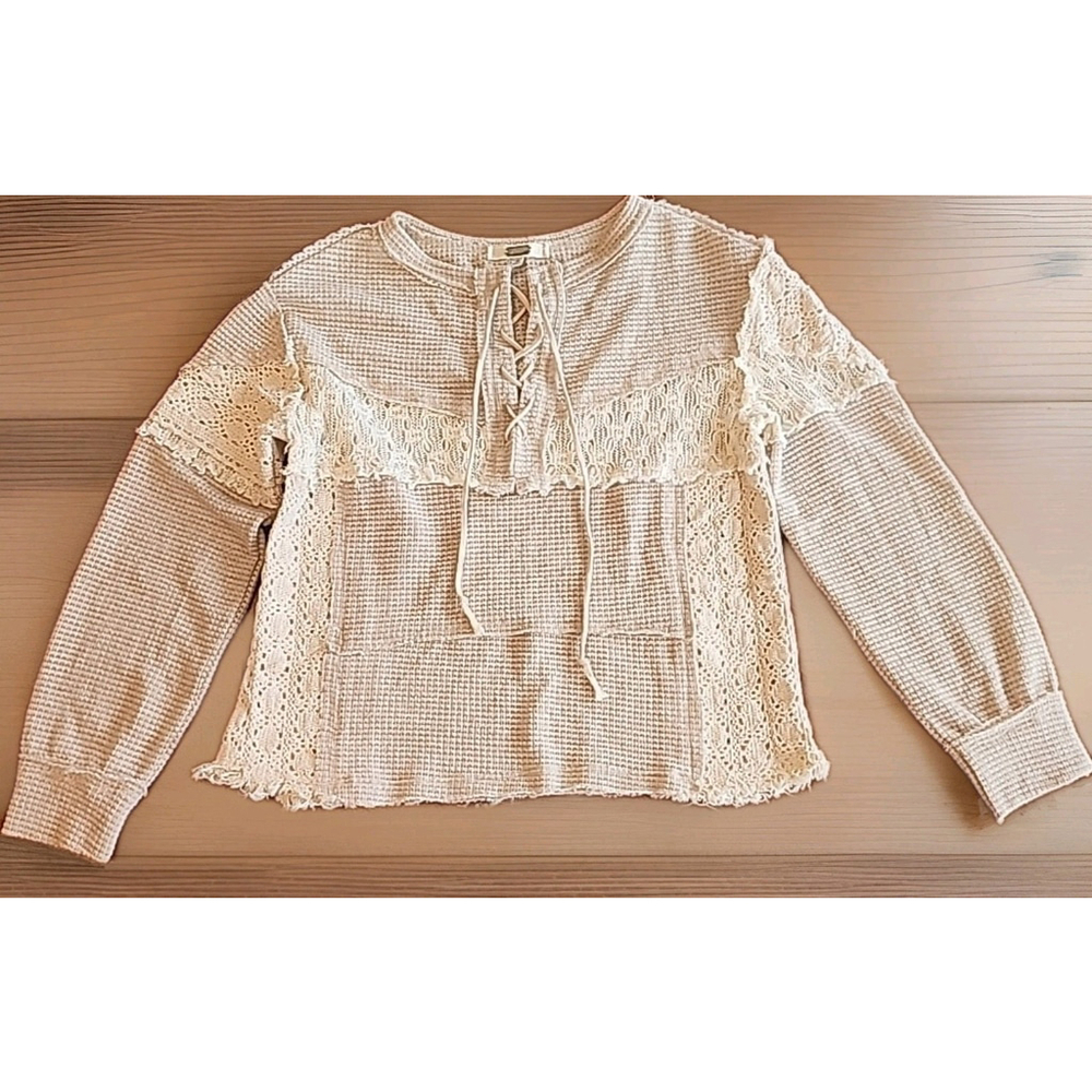 Boho Hippie Crochet Lace Gimnicks Women's Top Size Small B2